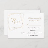 シンプル金ゴールド書の幾何結婚枠 出欠カード (正面/裏面)