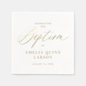 シンプル金ゴールド書エレガント書のスクリプトバプテスマ スタンダードカクテルナプキン (正面)