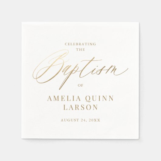 シンプル金ゴールド書エレガント書のスクリプトバプテスマ スタンダードカクテルナプキン (正面)