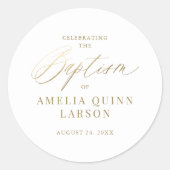 シンプル金ゴールド書エレガント書のスクリプトバプテスマ ラウンドシール (正面)