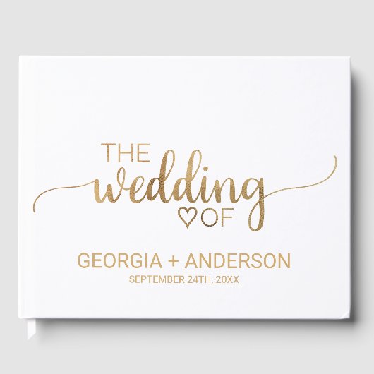 シンプル金ゴールド書カスタム道脊柱結婚の ゲストブック (正面)