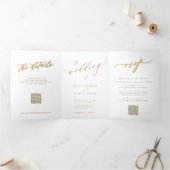 シンプル金ゴールド書ミニマル書RSVP詳細QR 三つ折り招待状 (内部)
