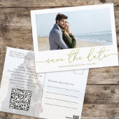 シンプル金ゴールド書モダン写真QRコード ポストカード