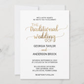 シンプル金ゴールド書伝統的結婚の 招待状 (正面)