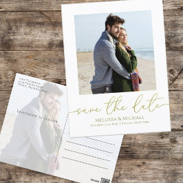 シンプル金ゴールド書道スクリプモダントTwo Photo ポストカード