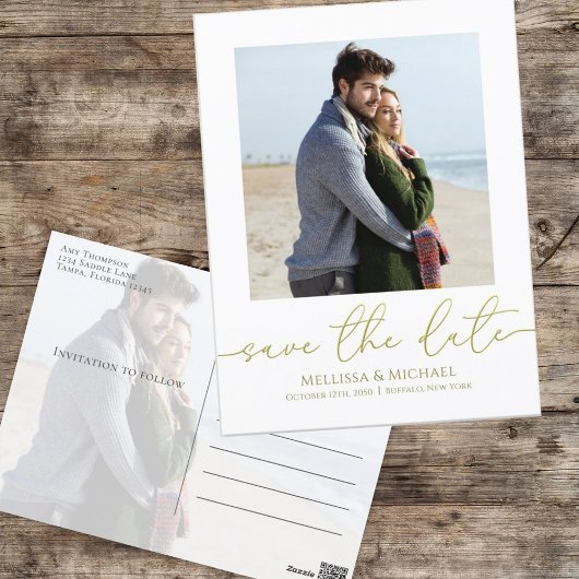 シンプル金ゴールド書道スクリプモダントTwo Photo ポストカード