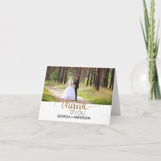 シンプル金ゴールド書道写真サンキューカード サンキューカード (正面)