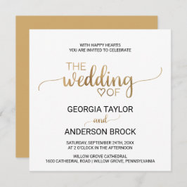 シンプル金ゴールド書道広場結婚の 招待状