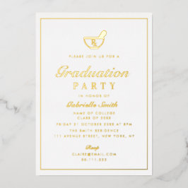 シンプル金ゴールド枠の薬局卒業式 箔招待状