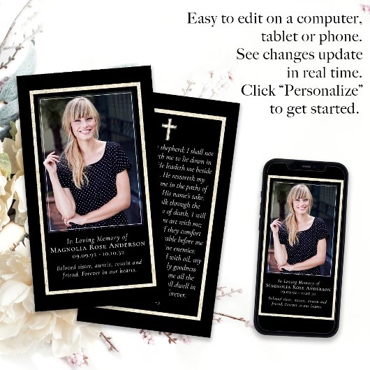 シンプル金ゴールド枠クロス記念祈りの言葉カード