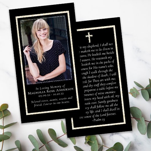 シンプル金ゴールド枠クロス記念祈りの言葉カード