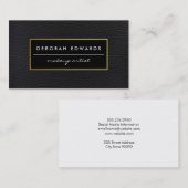 シンプル金ゴールド枠付きブラックレザー 名刺 (正面/裏面)