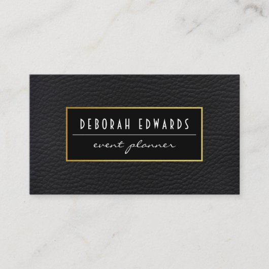 シンプル金ゴールド枠付きブラックレザー 名刺 (正面)