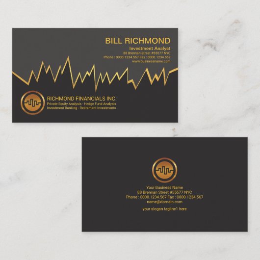 シンプル金ゴールド株フェイク式指数グラフ財務 名刺 (正面/裏面)