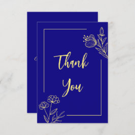 シンプル金ゴールド王室のフラワー結婚ブルー サンキューカード