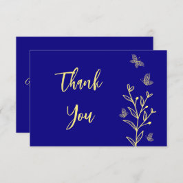 シンプル金ゴールド王室のフラワー結婚ブルー サンキューカード