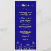 シンプル金ゴールド王室のフラワー結婚ブルー メニュー (正面)