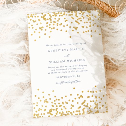 シンプル金ゴールド紙吹雪結婚式招待状 案内状