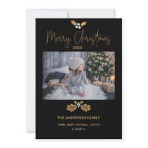 シンプル金ゴールド素朴と黒写真メリークリスマス