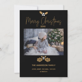 シンプル金ゴールド素朴と黒写真メリークリスマス シーズンカード