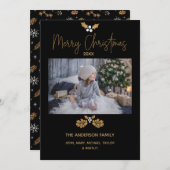 シンプル金ゴールド素朴と黒写真メリークリスマス シーズンカード (正面/裏面)