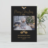 シンプル金ゴールド素朴と黒写真メリークリスマス シーズンカード (スタンド正面)