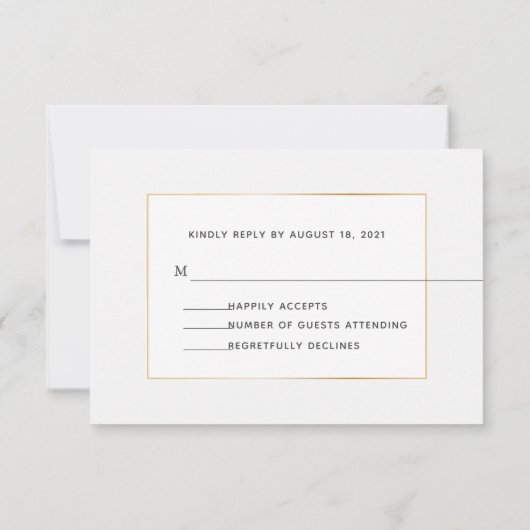 シンプル金ゴールド結エレガント婚RSVPカード セーブザデート (裏面)