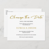 シンプル金ゴールド結婚グリッターの日付の変更 案内ポストカード (正面/裏面)