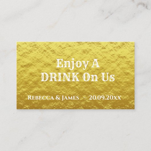 シンプル金ゴールド結婚フリー飲料チケットカード エンクロージャーカード (正面)