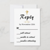 シンプル金ゴールド結婚十字架 出欠カード (正面)