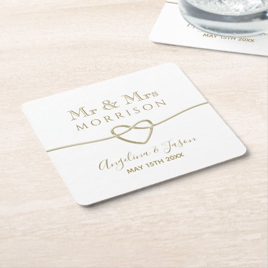 シンプル金ゴールド結婚式の引き出物 スクエアペーパーコースター (アングル)