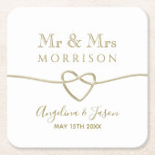 シンプル金ゴールド結婚式の引き出物 スクエアペーパーコースター (正面)