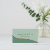 シンプル金ゴールド線緑抽象芸術雲パターン 名刺 (スタンド正面)