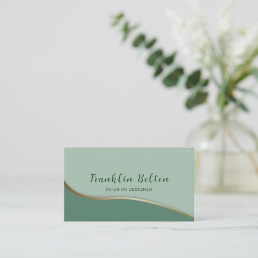 シンプル金ゴールド線緑抽象芸術雲パターン 名刺 (スタンド正面)