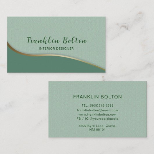 シンプル金ゴールド線緑抽象芸術雲パターン 名刺 (正面/裏面)