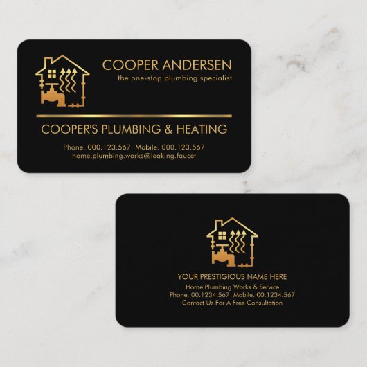 シンプル金ゴールド線配管暖房 名刺 (正面/裏面)