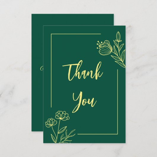シンプル金ゴールド花エメ結婚ラルド サンキューカード (正面/裏面)
