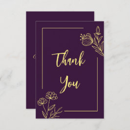 シンプル金ゴールド花パープル結婚ズ サンキューカード