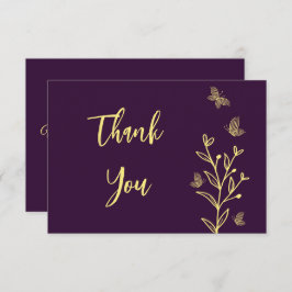 シンプル金ゴールド花パープル結婚ズ サンキューカード