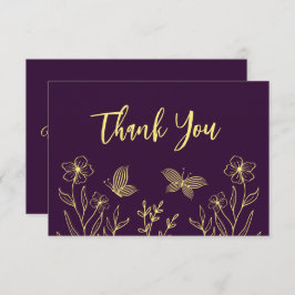 シンプル金ゴールド花パープル結婚ズ サンキューカード