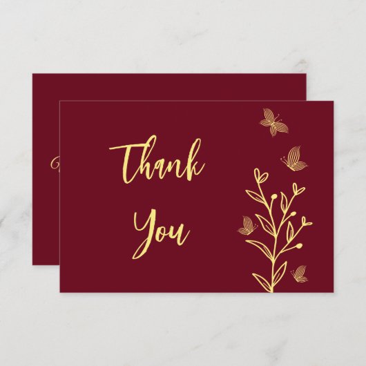 シンプル金ゴールド花ブルゴーニュ結婚ーズ サンキューカード (正面/裏面)