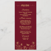 シンプル金ゴールド花ブルゴーニュ結婚ーズ メニュー (正面)