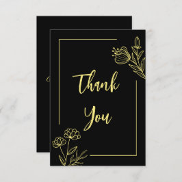 シンプル金ゴールド花結婚黒 サンキューカード