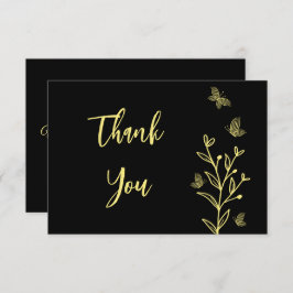 シンプル金ゴールド花結婚黒 サンキューカード
