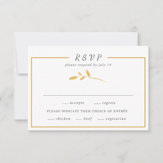 シンプル金ゴールド離れトレンディースタイリッシュフレ結婚ーム 出欠カード (正面)