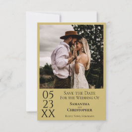 シンプル金ゴールド黄モダンミニマル写真結婚s セーブザデート