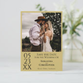 シンプル金ゴールド黄モダンミニマル写真結婚s セーブザデート (スタンド正面)