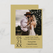 シンプル金ゴールド黄モダンミニマル写真結婚s セーブザデート (正面/裏面)