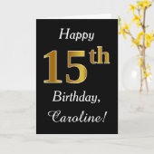 シンプル金ゴールド15番目の誕生日+名前をカスタムするカード カード (黄色い花)