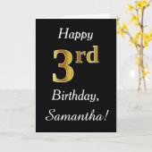 シンプル金ゴールド3フェイクrd誕生日+名前をカスタムするカード カード (黄色い花)